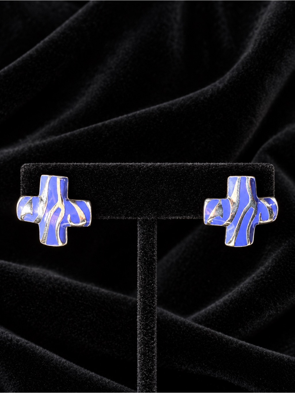 Purple Enamel Cross Stainless Steel Stud Earrings